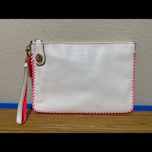 Coach Whiplash Turnlock Wristlet NWT White with Pink Stitching